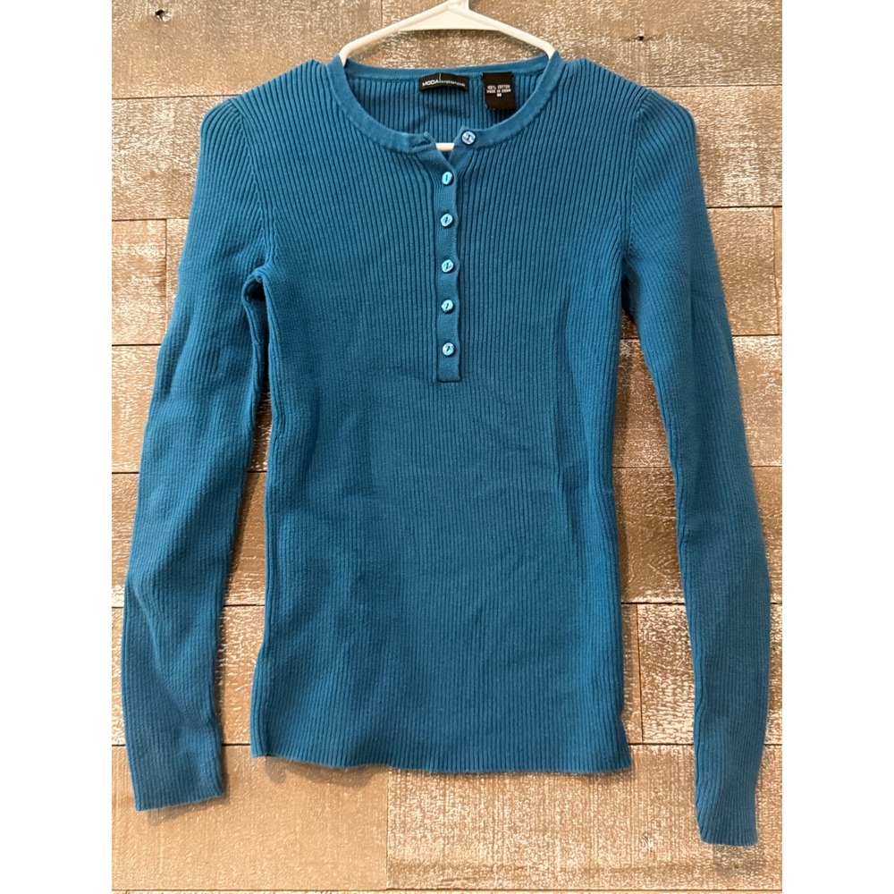 Moda International Henley Top Women's Top Medium Teal
